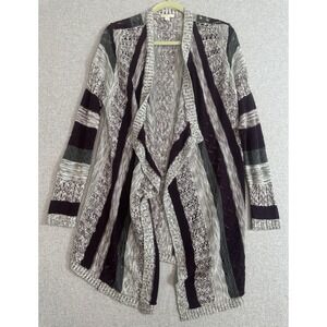 VTG Y2K Open Knit Long Sweater Cardigan Womens Large Purple Gray Lagenlook Drape